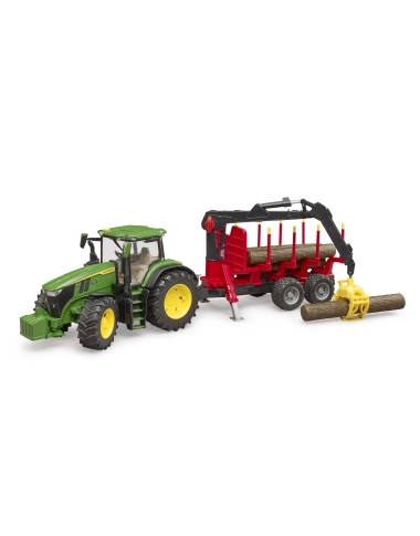 John Deere 7R, przyczepa do transportu drewna + 4 kłody