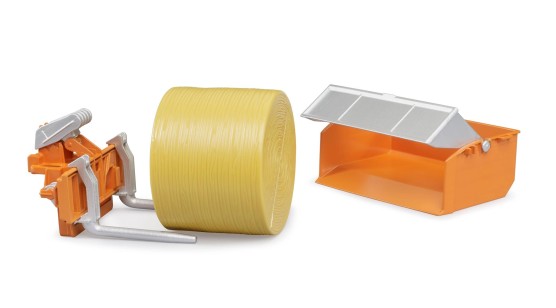 Skrzynia ładunkowa + widły, bela siana