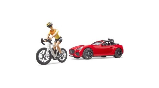 Auto Roadster czerwone z roweram górskim i kolarką