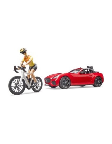 Auto Roadster czerwone z roweram górskim i kolarką