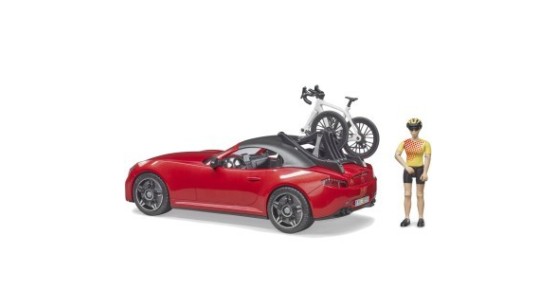 Auto Roadster czerwone z roweram górskim i kolarką