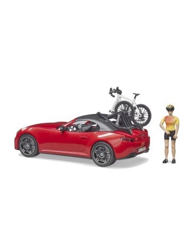Auto Roadster czerwone z roweram górskim i kolarką