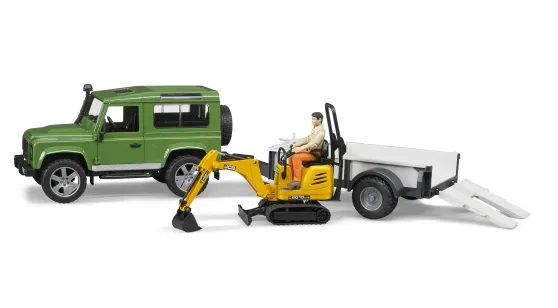 Land Rover Z Naczepą, Mikro Koparką I Kierowcą
