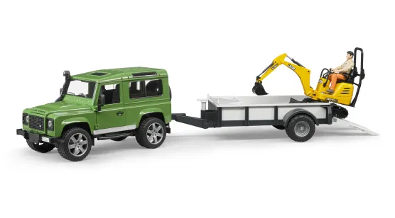 Land Rover Z Naczepą, Mikro Koparką I Kierowcą