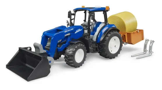 New Holland T5.120 + ładowacz czołowy, mobilna skrzynia, okrągła bela siana
