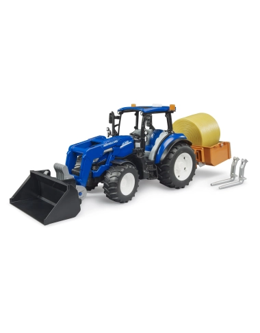 New Holland T5.120 + ładowacz czołowy, mobilna skrzynia, okrągła bela siana