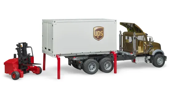 MACK Granite UPS – Ciężarówka z kontenerem i wózkiem widłowym