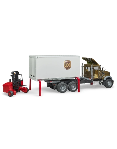 MACK Granite UPS – Ciężarówka z kontenerem i wózkiem widłowym
