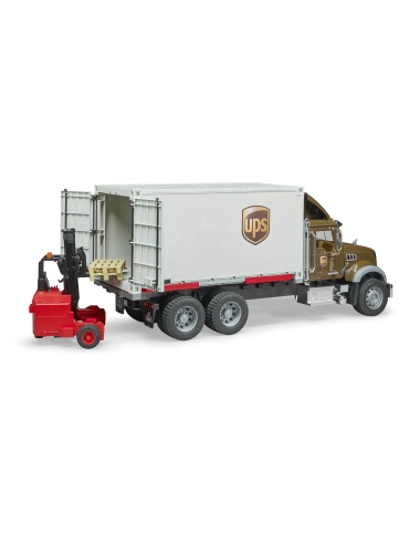 MACK Granite UPS – Ciężarówka z kontenerem i wózkiem widłowym