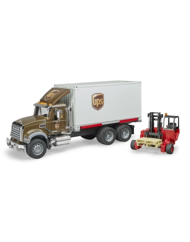 MACK Granite UPS – Ciężarówka z kontenerem i wózkiem widłowym