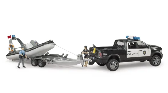 Radiowóz PICK-UP + łódź na lawecie, dwóch policjantów, moduł świetlno-dźwiękowy